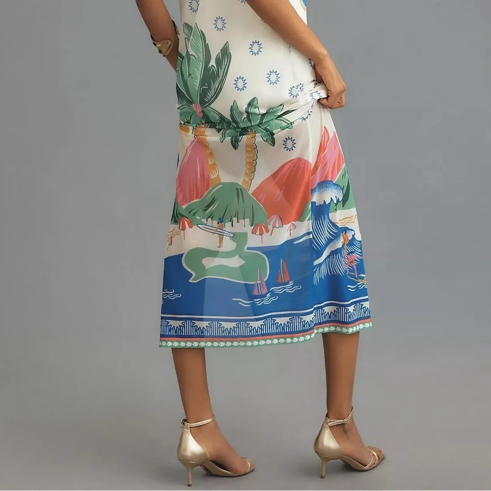 Anthropologie Farm Rio Tropical Mesh Midi Dress Blue White XS Vacation NWT - Picture 5 of 7
